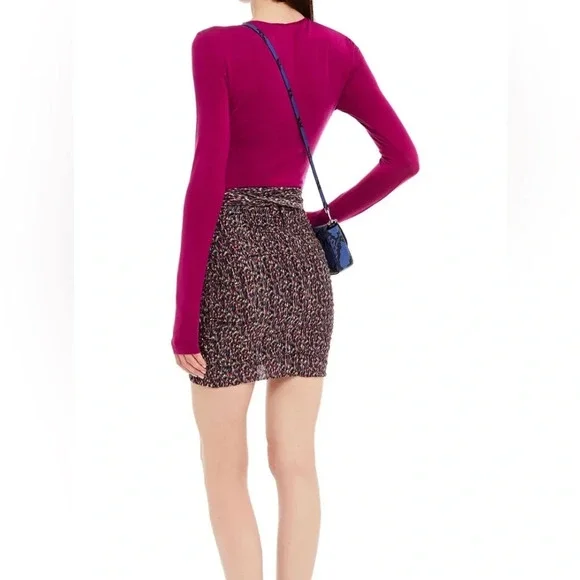 BA&SH Dina belted printed metallic chiffon mini skirt 2 - Picture 2 of 8